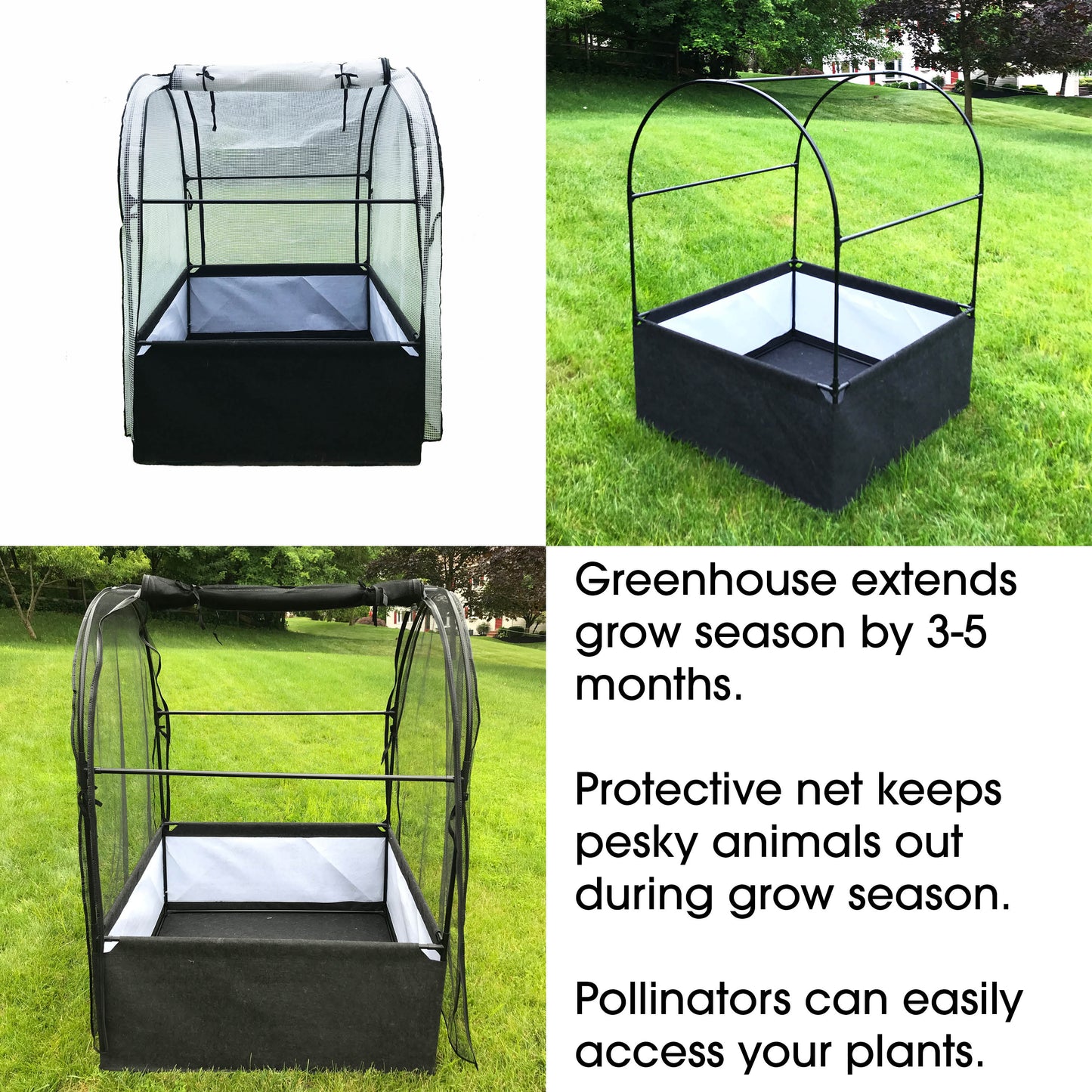 3-in-1 Garden System: Raised Fabric Bed + Greenhouse + Protective Net 44” x 44” x 61”