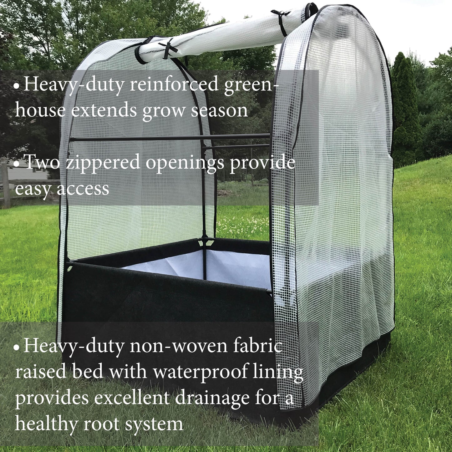 3-in-1 Garden System: Raised Fabric Bed + Greenhouse + Protective Net 44” x 44” x 61”