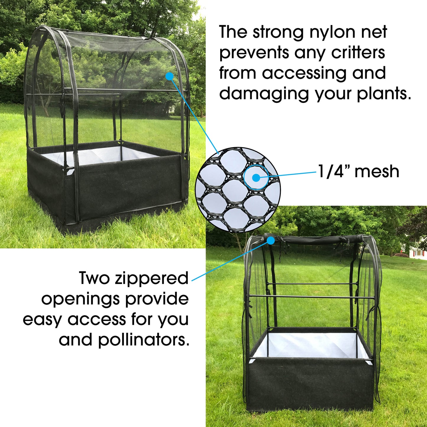 3-in-1 Garden System: Raised Fabric Bed + Greenhouse + Protective Net 44” x 44” x 61”