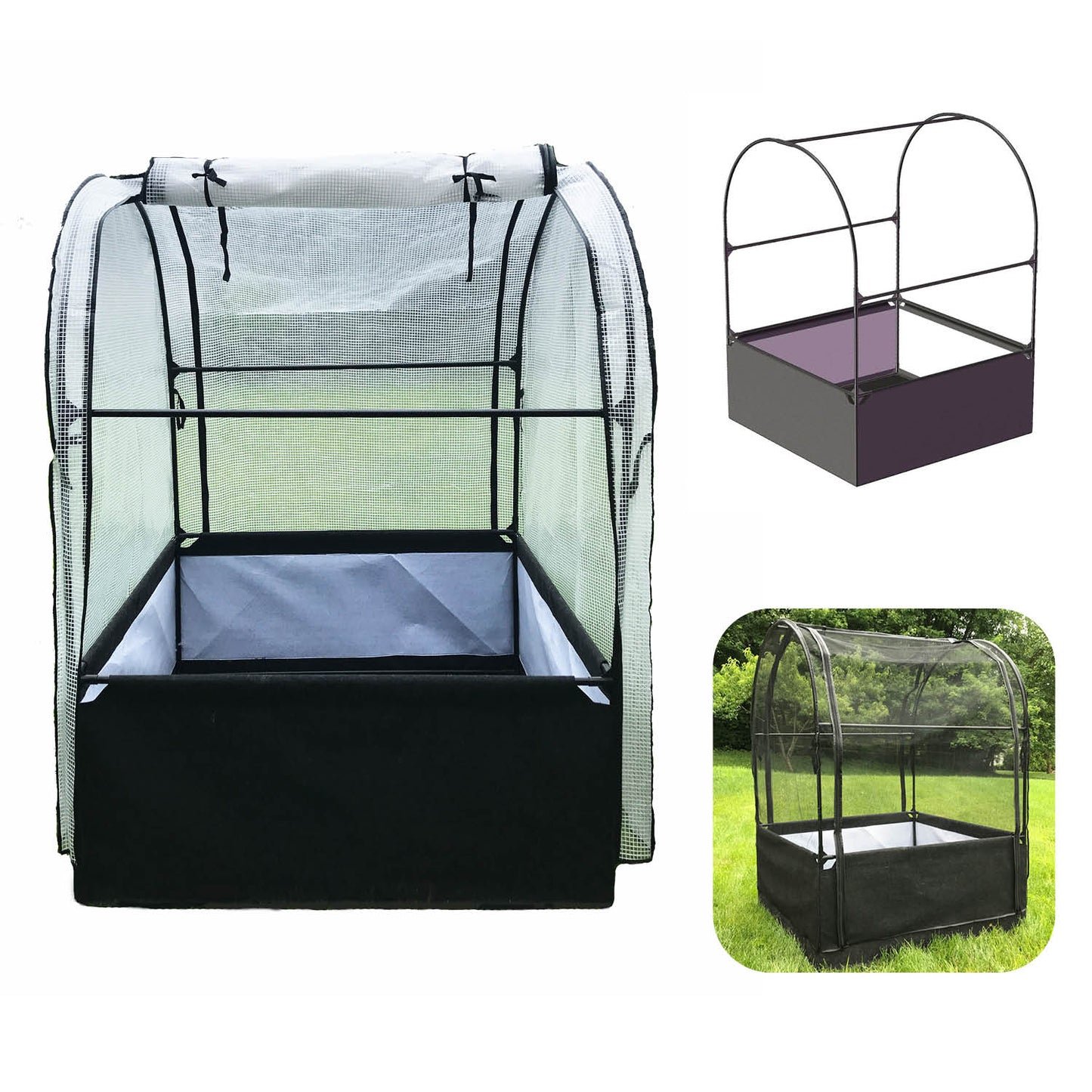 3-in-1 Garden System: Raised Fabric Bed + Greenhouse + Protective Net 44” x 44” x 61”